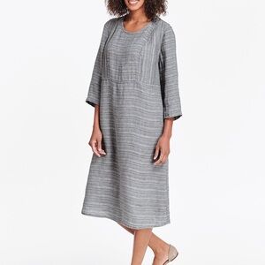 Flax Lagenlook 3/4 Length Sleeve Linen Midi Dress